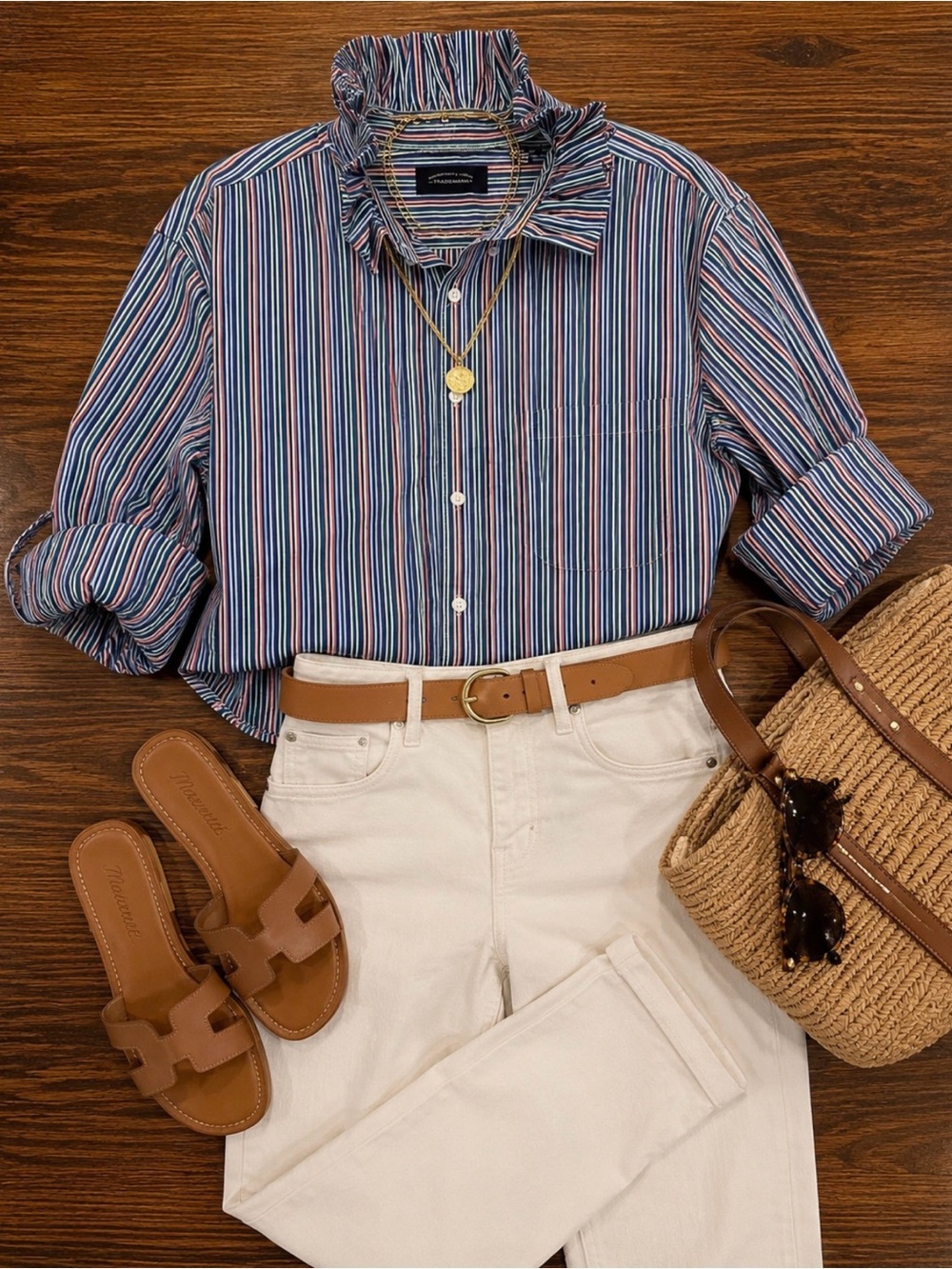 Women’s Multicolor Stripe Button-Up Shirt - Classic Casual revived_ruffled